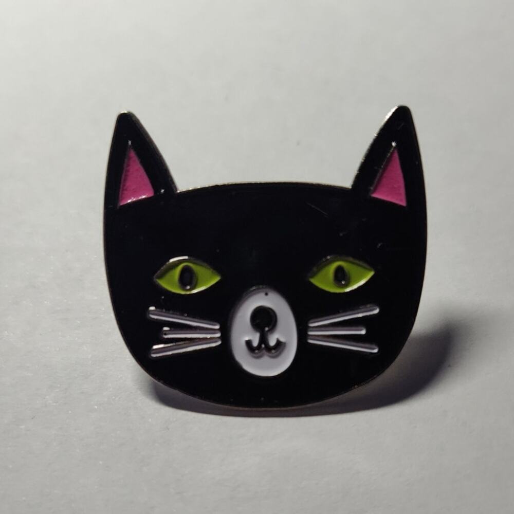 Cute Large Black Cat Face Pin Kitty Lapel Hat Brooch